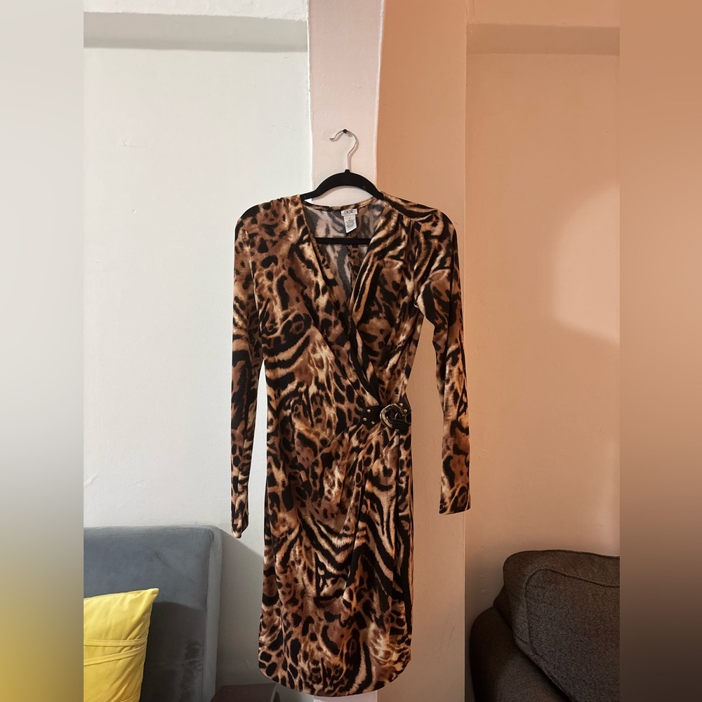Cache Animal Print Long Sleeve Dress